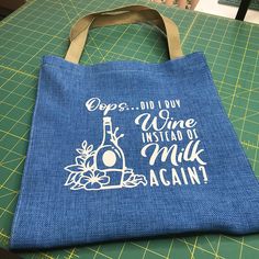 a blue bag sitting on top of a cutting board