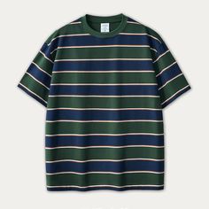 Cotton Oversized Striped T-Shirt Fabric: 100% Cotton Size: M, L, XL, 2XL Multiple Color Selections: Dark Green, Beige  Season: Summer Oversized Green Graphic Tee Shirt, Oversized Multicolor Cotton T-shirt, Multicolor Oversized Short Sleeve Tops, Green Drop Shoulder Cotton T-shirt, Green Oversized Short Sleeve Tops, Oversized Multicolor Short Sleeve Top, Oversized Green Short Sleeve Top, Oversized Green Graphic Tee, Green Oversized Shirt For Streetwear