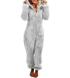 PRICES MAY VARY. Fleece Do Not Bleach This women's warm One-Piece Pajamas are made of fluffy fleece,which is very soft inside and out and come with in fun designs, solid color, two ears,long sleeve and elastic ankle cuffs;Womens fuzzy fleece pjs set,provide you warm and trendy chic looking in cold weather Women's onesies fleece pajamas with zip up hoodies, which is not only cute and warm ,but also easy to put on and take off; casual loose fit long pants jumpsuit sleepwear playsuit allow you the Pyjamas Onesie, Womens Onesie, Pijamas Women, Satin Pyjama, Warm Pajamas, Teddy Fleece, Onesie Pajamas, Winter Pajamas, Body Suit Outfits