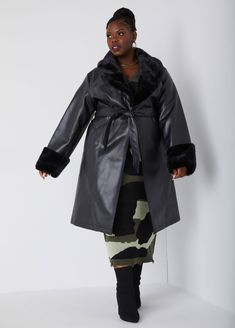 A trench is always a good idea especially when it's as luxe as ours! This style is outfitted with plush trims of faux leather and an adjustable sash belt. Plus Size Leather, Butterfly Bra, Coat Plus Size, Cute Plus Size, Camo Sweater, Faux Leather Coat, Plus Size Winter, Plus Size Fall, Plus Size Womens