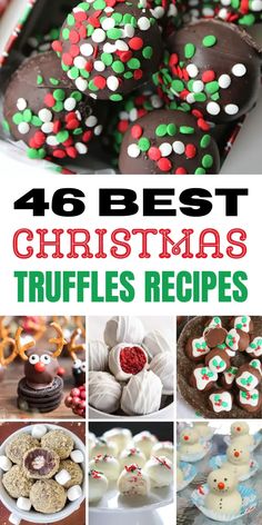 the best christmas truffles recipe roundup is featured in this collage with images of cookies, marshmallows and other holiday treats