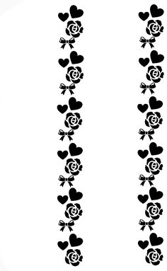 black and white silhouettes of hearts, roses and ribbons on a white background for valentine's day