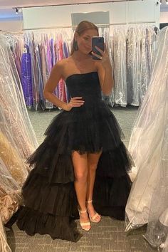 Tulle Prom Dress Black, Black Tulle Prom Dress, High Low Tulle Dress, Mini Gown, High Low Prom Dress, Prom Dress Black, Ruffles Fashion, Custom Size Dresses, Black Tulle