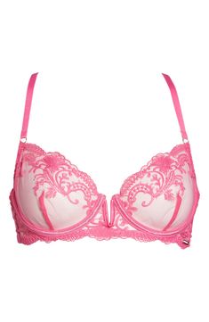 This provocative mesh bra delivers minimal coverage and seductive style with a notched center and intricate embroidery. 85% polyester, 13% polyamide, 2% elastane Hand wash, dry flat Imported Seductive Style, Mesh Bra, Underwire Bra, Bra, Nordstrom, Pink