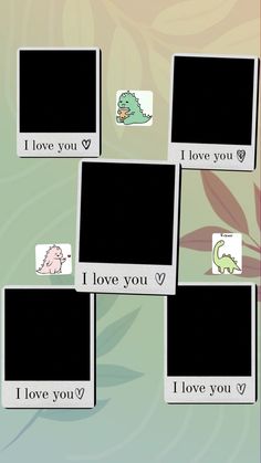 four different pictures with the words i love you and two dinos on them,