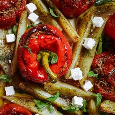 roasted vegetables with feta cheese and herbs