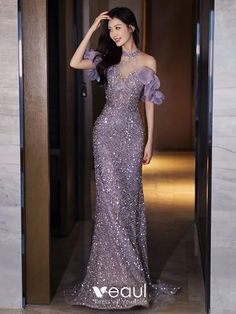 Evening Dresse Luxury Purple, Purple Evening Dress, Mother Bride, Sequin Evening Dresses, Off Shoulder Fashion, Formal Party Dress, Midi Dress Party, Mermaid Evening Dresses, Evening Dresses Elegant