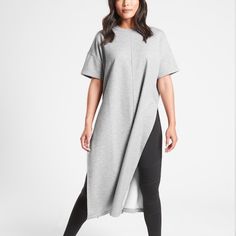 For: Indoor And Outdoor Yoga Practice And Life Off The Mat Feel: Brushed, Lightweight Tekterry Fave: Long Sweatshirt Tee Dress To Wear Over Tights After Yoga. Short Sleeves Side Slits For Mobility And Style Recycled Polyester/Tencel Modal/Polyester Sustainable: Made From Recycled Poly, A Material Sourced From Post-Consumer Plastic Bottles That Helps Lessen Our Impact On The World Wicking. Pulls Sweat Away From The Body So It Can Evaporate Faster Hoodie Dress Outfit, Lazy Fashion, Hoodie Sweatshirt Dress, Long Dresses Casual Maxi, Yoga Short, Baby Momma, Scrub Life, Athleta Dress, Workout Fashion