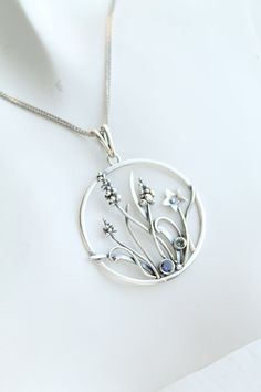 Silver Clay Necklace, Silver Flower Jewelry, Blue Metal Jewelry, Silver Metal Clay Jewelry, Handmade Metal Jewelry, Silver Pendant Necklace Unique, Silver Clay Jewelry Ideas, Plant Necklace, Silver Jewelry Making