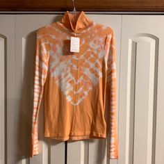 Women’s Free People Tie-Dyed Mock Neck Shirt Spring Cotton Turtleneck Tops, Relaxed Fit Tie Dye Shirt For Spring, Summer Cotton Turtleneck Tops, Casual Tie Dye Tops For Spring, Casual Tie-dye Top For Spring, Casual Turtleneck Top, Spring Tie Dye Tops, Spring Casual Tie Dye Shirt, Spring Orange Stretch Tops