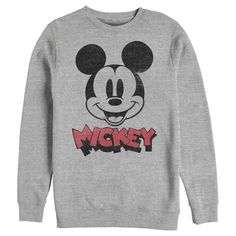 Who knew that dressing "mousey" could be so cute!? Celebrate Walt Disney's most iconic character with this officially licensed Mickey Mouse & Friends Mickey Mouse Retro Headshot Men's Crewneck Sweatshirt! This adorable sweatshirt features a fun, large, classic-styled Mickey Mouse portrait with his name printed below in a distressed style. This graphic sweater is perfect for the whole family, so grab one for yourself or a loved one today and get ready to pile on some mouse-eared pancakes while dr Disney Character Print Sweatshirt For Winter, Disney Style Sweatshirt With Character Print For Winter, Disney Character Print Winter Sweatshirt, Sporty Winter Sweatshirt With Character Print, Mickey Mouse Long Sleeve T-shirt For Streetwear, Fall Mickey Mouse Sweatshirt For Streetwear, Mickey Mouse Long Sleeve Sweatshirt For Streetwear, Fall Mickey Mouse Crew Neck Sweatshirt, Disney Long Sleeve Sweatshirt For Streetwear