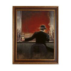 a painting of a man sitting at a bar