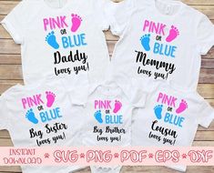 Personalized Pink T-shirt For Gender Reveal, Customizable Cute Blue T-shirt, Cute Customizable Blue T-shirt, Customizable Blue T-shirt, Pink Or Blue Gender Reveal, Blue Gender Reveal, Blue Svg, Mommy Loves You, Cousin Love