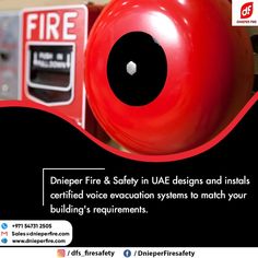 a red fire hydrant sitting next to a sign that says danger fire & safety in uae designs and installations