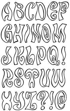 the alphabet is drawn in black and white with different font styles, including letters that appear to