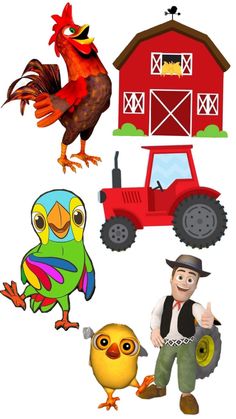 an image of farm animals and farmer