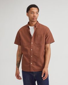 The Organic Short Sleeve Oxford Shirt Cocoa Brown – Everlane Bone White, Looking Good, Oxford Shirt, Classic Shirt, And Now, Family Photos, Oxford, Organic Cotton, Short Sleeves