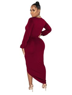 Material:80-90% Polyester & 30% Spandex.Features:High waist.ruched. long sleeve. deep v-neck. solid color. split. slim. sexy. maxi dresses.Style: Casual Run Small. Order One Size Up Ruched V-neck Maxi Dress For Night Out, V-neck Ruched Maxi Dress For Night Out, V-neck Ruched Stretch Maxi Dress, V-neck Stretch Maxi Dress With Ruched Details, Bodycon Long Sleeve Ruched Maxi Dress, Fall V-neck Solid Color Maxi Dress, Stretch V-neck Maxi Dress, Chic Long Sleeve V-neck Dress, Chic Long Sleeve V-neck Dress In [color]