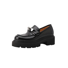 dwarves2197-2 Loafers Black 5.5 Black Loafers With Chain Strap And Round Toe, Black Chain Strap Loafers For Work, Chunky Loafers Women, Leather Platform Shoes, Loafers Women, Chunky Loafers, Oxford Boots, Buckle Ankle Boots, Chunky Sandals