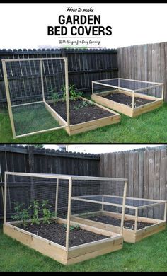 the garden bed covers are made out of wood and wire