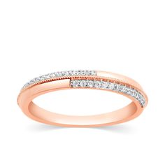 a rose gold ring with two rows of diamonds