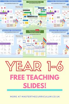 the year 1 - 6 free teaching slides are shown with text overlaying it