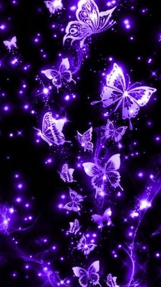 purple butterflies flying in the night sky