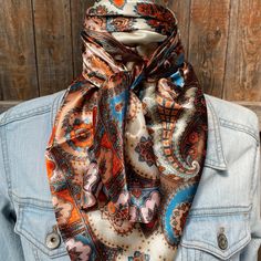 35X35" Tan & Cream Paisley Wild Rag/Scarf WR907 Outfit Western, Western Fits, Bright Pop, Cream Colored Sweater, Rodeo Fashion, Wild Rag, Hooded Scarf, Closet Goals, Designer Scarves