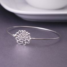 :) Spiritual Flower-shaped Bracelets For Gift, Spiritual Flower-shaped Bracelets As Gifts, Spiritual Flower Bracelets For Gifts, November Birthday, Silver Bangle Bracelet, Chrysanthemum Flower, Sterling Silver Bangle, Bracelet Sterling Silver, Silver Bangle Bracelets