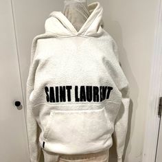 Saint Laurent White Logo Printed Hoodie Size 50 / Medium Men Material Is A Mix Of Fleece And Cotton White Streetwear Hoodie With Logo, Luxury White Winter Sweatshirt, Luxury White Cotton Sweatshirt, White Logo Hoodie For Winter, White Sporty Hoodie With Embroidered Logo, Sporty White Hoodie With Embroidered Logo, Luxury White Winter Hoodie, White Hoodie With Embroidered Logo For Winter, Winter White Hoodie With Embroidered Logo