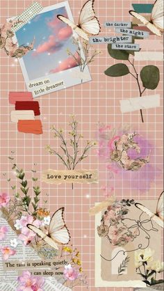 a collage with flowers and butterflies on it