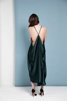 Botanist Silk Charmeuse Dress Pre-draped Silk Evening Dress, Green Draped Silk Maxi Dress, Silk Draped Slip Dress, Cocktail Maxi Dress With Draped Folds, Pre-draped Silk Slip Dress, Spring Silk Dress With Draped Style, Pre-draped Draped Silk Dress For Spring, Spring Pre-draped Draped Silk Dress, Spring Pre-draped Silk Dress