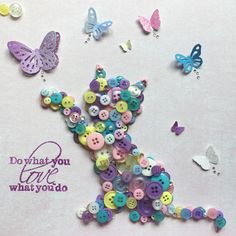 there are many buttons and butterflies on this card that says do what you love, whimsyquta