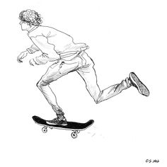 a drawing of a man riding a skateboard