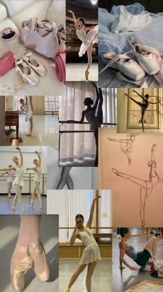 many different pictures of ballet dancers in white and pink