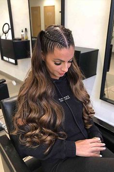 Two-Braid and Middle Part Graduation Style with Rings for Long Waves Ponytail Hairstyles For Graduation, Hairstyles For Graduation, Ponytail Hairstyle Ideas, Half Braided Hairstyles, Waterfall Hairstyle, Half Braid, Two Braid Hairstyles, Ponytail Hairstyle, Romantic Hairstyles