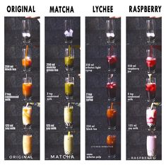 the different drinks are being made in glasses