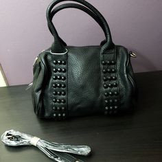 Black Vegan Leather Handbag With Optional/ Adjustable Strap Purse Boutique, Studded Purse, Vegan Leather Handbag, Black Vegan, Leather Goods, Leather Handbag, Leather Handbags, Vegan Leather, Adjustable Straps