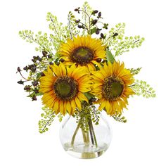 a vase filled with lots of yellow sunflowers