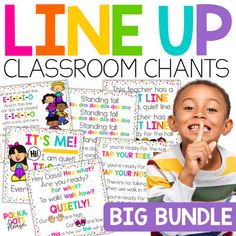 the back to school line up classroom chart is shown with text and pictures on it