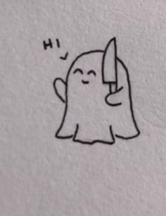 a drawing of a ghost holding a knife in it's hand with the word h on it