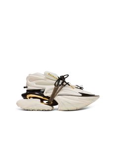 Unicorn Low trainers in neoprene and calfskin white - Women | BALMAIN Balmain Unicorn, Balmain Sneakers, Fashion Shoes Heels, Carbon Black, Boot Pumps, Lion Head, Low Sneakers, High Heel Pumps, Small Leather Goods