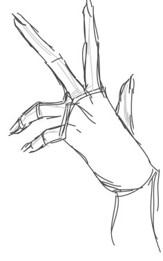 a drawing of a hand holding something in it's right hand, with the thumb extended