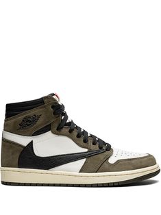 Olive green and dark mocha brown leather Air Jordan 1 High OG TS SP Travis Scott from jordan featuring signature Swoosh logo detail, front lace-up fastening, round toe and flat rubber sole. | Jordan High OG TS SP Travis Scott Tenis Nike Jordan, Daybed Outdoor, Jordan 1 High Og, Air Jordan 3, Mocha Brown, Air Jordan 1 High, Jordan 1 High, Air Jordan 1 Retro, Jordan 1 Retro High