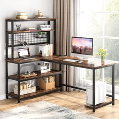 PRICES MAY VARY. 【LARGE SIZE WITH WIRELESS CHARGING】: 55” L*37.4” W*59” H (overall ), the length of the desktop is about 39”, and the width and length of the bookcase are 15.74” & 37.4”. With the convenience and practicality of the charging Station, this L-shaped desk can provide great convenience to your life, you can easily charge your multiple electronic devices such as table lamps, phones, tablets, and smart speakers. 【MODERN L-SHAPED DESK with Shelf 】: Showcases an L-shaped silhouette, perf Desk With Shelf, Shelves Office, Large Computer Desk, Modern Home Office Desk, Wood Computer Desk, Computer Desk With Hutch, Rustic Desk, Corner Computer Desk, Work Station Desk