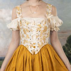 Yellow and White Floral Renaissance Corset – French Meadows Golden Corset Top, Regency Stays, Corset Fabric, French Meadows, Crocheted Daisy, Korsett Top, Yellow Corset, Elven Dress, Wedding Corset