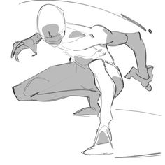 a drawing of a man running with his foot in the air and one hand on his hip