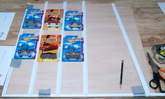 the supplies needed to make this diy car display are laid out on a table