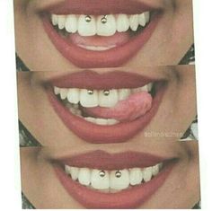 three different pictures of teeth with fake tongues on them and the bottom one is white