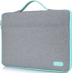 a gray and blue laptop case with handles